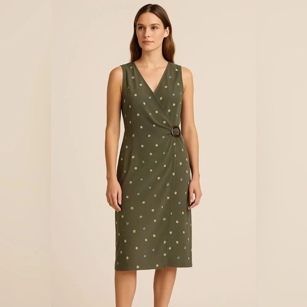 💚 Dana Buchman 100% Silk Olive Green Wrap Dress – Size 12
